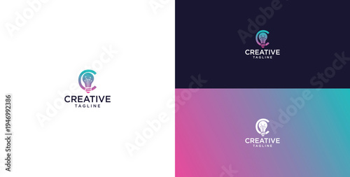 smart bulb logo icon. bulb logo technology. initial logo design C