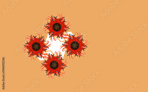 Tableau sur toile Red Mandalas on Peach
The softer palette and repeated motifs make this feel more like a pattern or a conceptual biological diagram