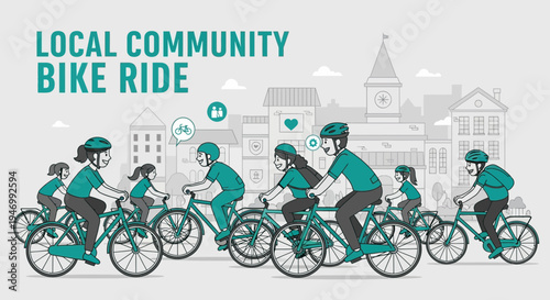 Joyful Community Group Biking Tour in Town with Family and Friends on Sunny Day