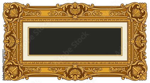 A vintage baguette‑style painting frame adorns the picture, featuring a Baroque carved border; the flat vector illustration stands alone on a white background, echoing a traditional Victorian antique