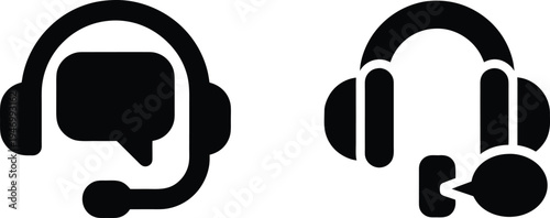 Customer support and call center headset vector icons.