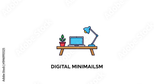 Minimalist desk with laptop and lamp.