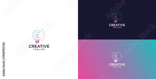 smart bulb logo icon. bulb logo technology. initial logo design C