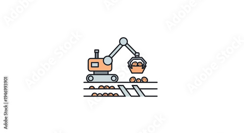 Orange excavator digging into ground.