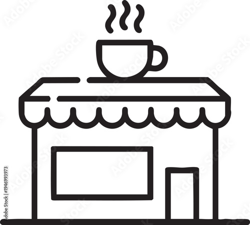 Cafe Shop Building with Steaming Coffee Cup Icon