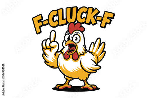 Cartoon illustration of a yellow chicken giving the middle finger with lightning bolts a cheeky and edgy design on transparent background.
