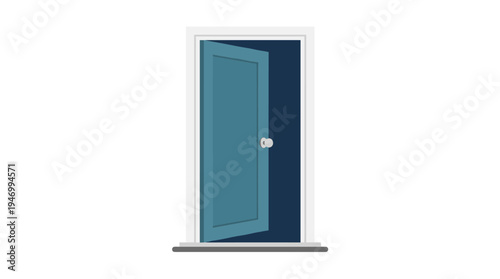 A slightly ajar door, functioning as both entrance and exit; an open entryway, a house doorway, and a home doorframe; a portal leading into an apartment or room; a flat vector graphic illustration
