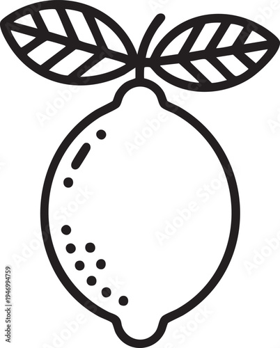 Lemon with Leaves Icon Simple Outline