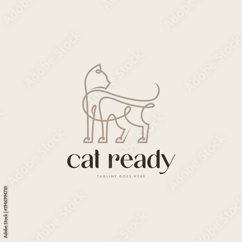 Cat logo template in line art style