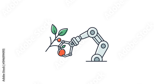 Robot arm holding a red apple.