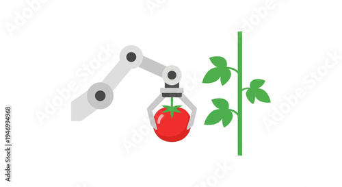 Robot Arm Holding Red Apple Fruit.