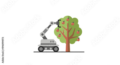 Robot arm picking apples from tree.