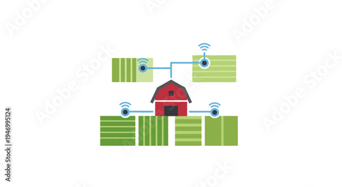 Red Barn Farmhouse Rural Scene Illustration.