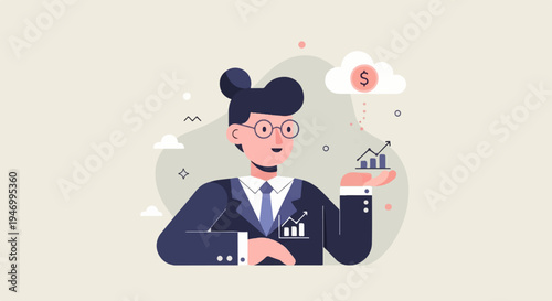 Person in suit holding financial chart and cloud with dollar