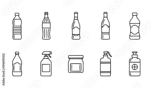 Bottle vector icon collection beverage container outline symbols