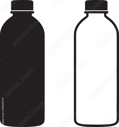 Two silhouette bottles with caps one filled black and one outlined white also transparent background