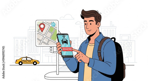Man using smartphone with map.