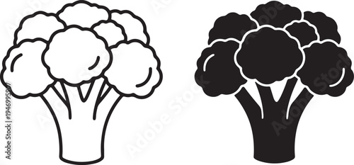 White and black silhouette of broccoli on clear background also transparent background vegetable