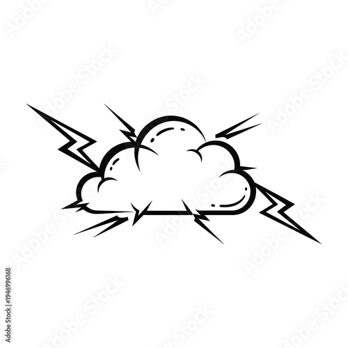 Cloud with lightning bolts emerging from dark stormy sky