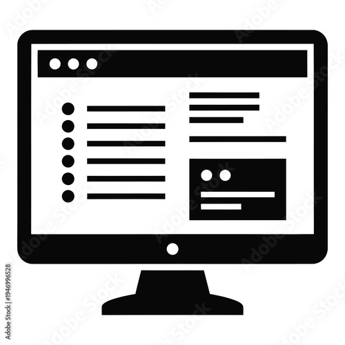 Computer monitor with website on screen  simple icon icon