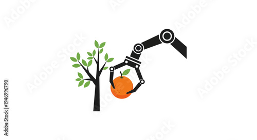 Robotic Arm Picking an Orange Fruit.