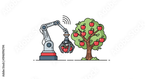 Robotic Arm Picking Apples From Tree.