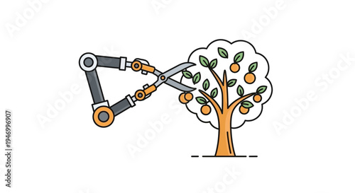 Robotic Arm Picking Fruit From Tree.