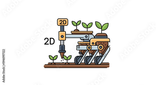 Robotic arm planting green sprouts.
