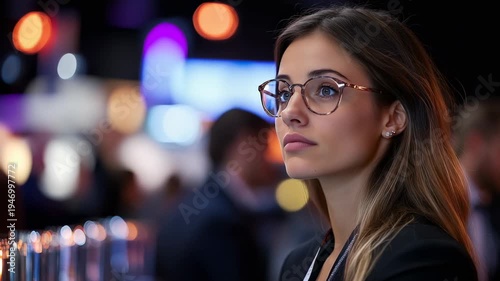 Professional woman attending a business conference or corporate networking event