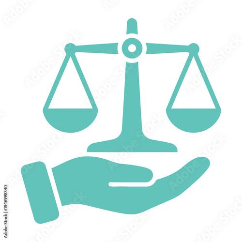 Balanced justice symbol held by hand representing fairness and equity