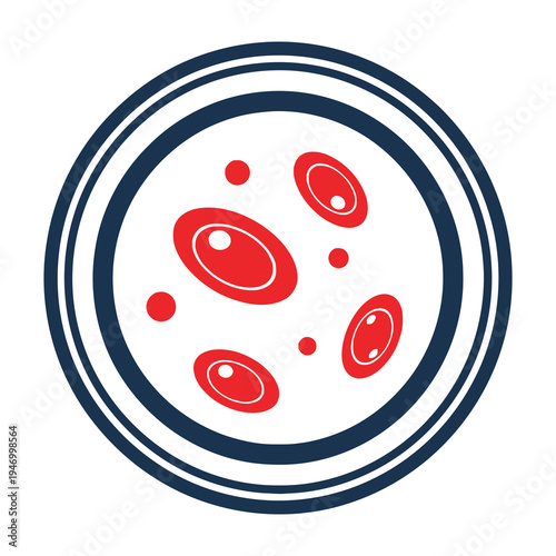 Scientific illustration of blood cells within concentric circular boundary