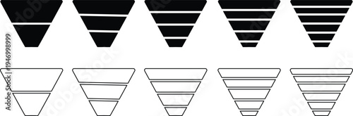 funnel diagram icon set, Pyramid infographic template vector set featuring triangular hierarchy, marketing process designs element fan data visualization elements for web, business, and presentations