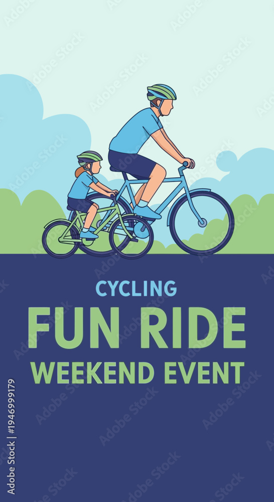 Fototapeta premium Joyful Family Cycling Adventure Weekend Fun Ride Event Illustration