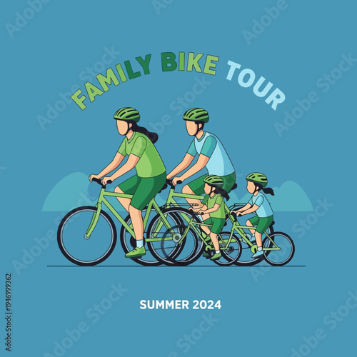 Joyful Family Embarking On A Scenic Bicycle Tour Adventure During The Summer Season 2024