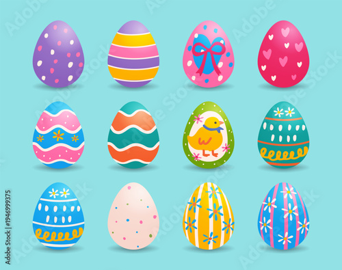 Set of assorted Easter eggs isolated on blue background vestor design