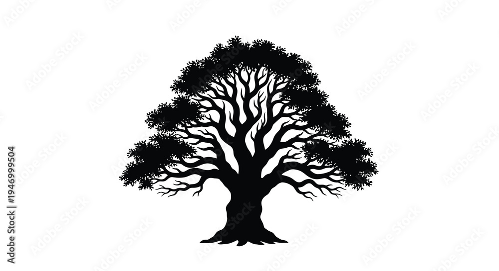 Obraz premium Detailed black tree with sprawling branches against a white background silhouette