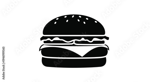 A detailed black silhouette of a classic hamburger
