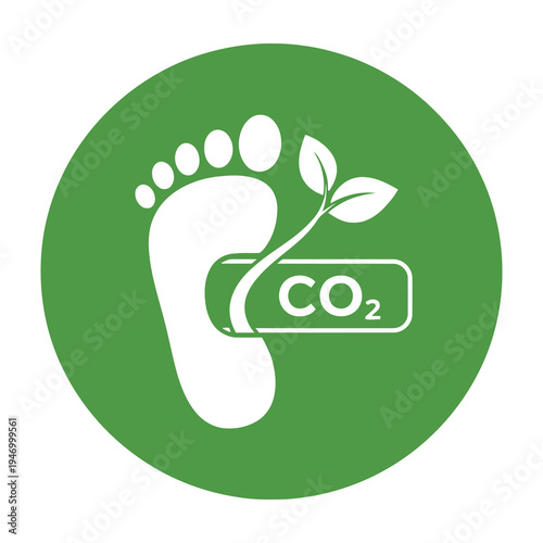 Eco friendly symbol with footprint and co2 label on green background