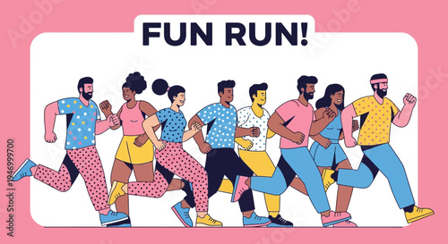 Joyful Group Engaged in a Fun Run Competition and Enthusiastic Community Activity