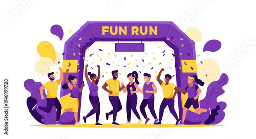 Joyful Group Of People Celebrating A Fun Run Event With Energy And Happiness