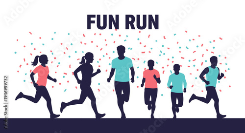 Joyful Marathon Participants Running Together During The Fun Run Event Illustration
