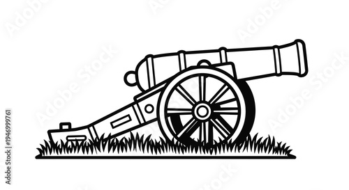 Antique cannon resting on grass a striking black outline silhouette