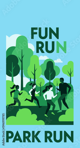Joyful Park Run Illustration Depicting Group of People Engaging in a Recreational Activity