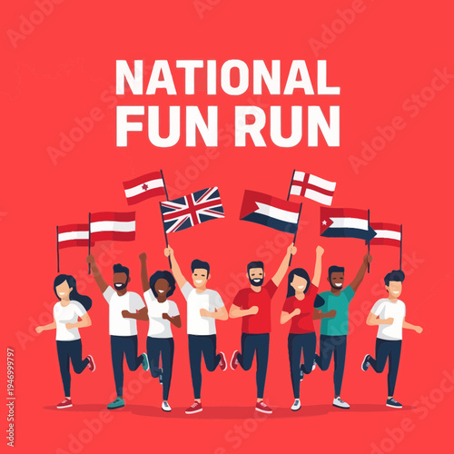 Joyful Participants Cheerfully Race Holding National Flags Representing Different Countries at Event