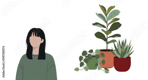 Woman with houseplants illustration vector design