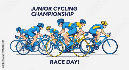 Junior Cycling Championship Depicting Young Athletes Competiting in a Race On Race Day