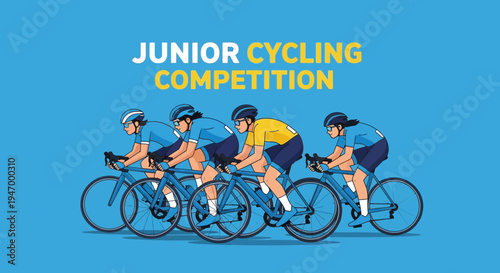 Junior Cyclists Compete in High-Stakes Competition with Dynamic, Energetic Movement and Speed