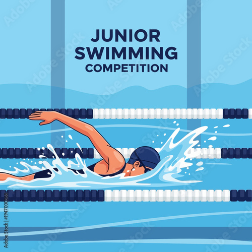 Junior Swimmer Displays Grace and Skill in Aquatic Competition Demonstrating Fluid Dynamics