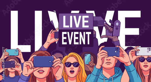 Live Event Coverage Illustration Featuring Audience Members Recording With Smartphones