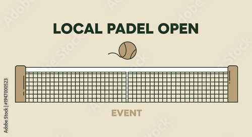 Local Padel Open Illustration Depicting a Tennis Ball and Net in Minimalist Style